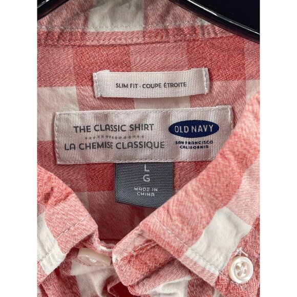 Old Navy Mens Button Down Shirt The Classic Shirt Slim Fit Red Checkered L Large - Picture 2 of 8